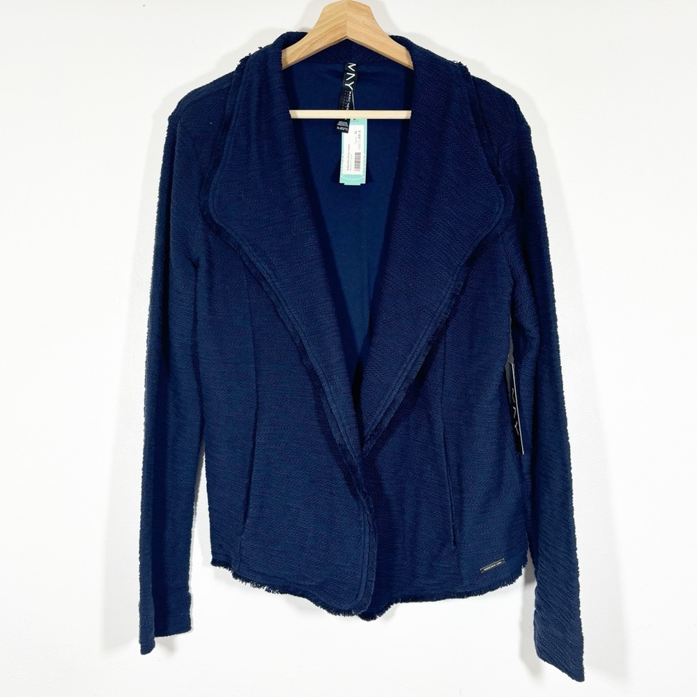 NWT Andrew Marc Performance Becket Knit Fringe Jacket Navy Sz XL